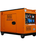Black Heavy Duty 6300 Watt Diesel Generator Beast With Electric Start And Oil Shutoff, orange portable unit for job sites.