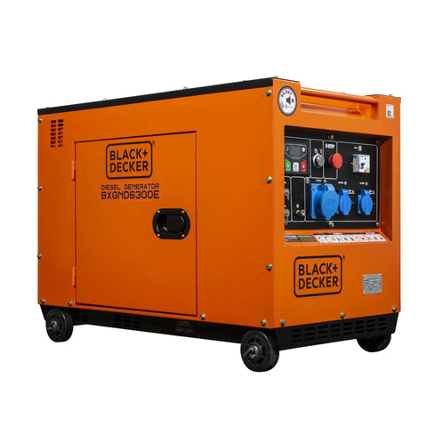 Black Heavy Duty 6300 Watt Diesel Generator Beast With Electric Start And Oil Shutoff, orange portable unit for job sites.