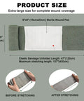 6 Inch Emergency Trauma Bandage 4 Pack For Bleeding Control showing size details and stretching before and after.