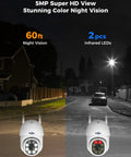 5MP Wireless Security Camera System With 8 Cameras Including PTZ And Bullet, 3TB HDD, color night vision demonstration
