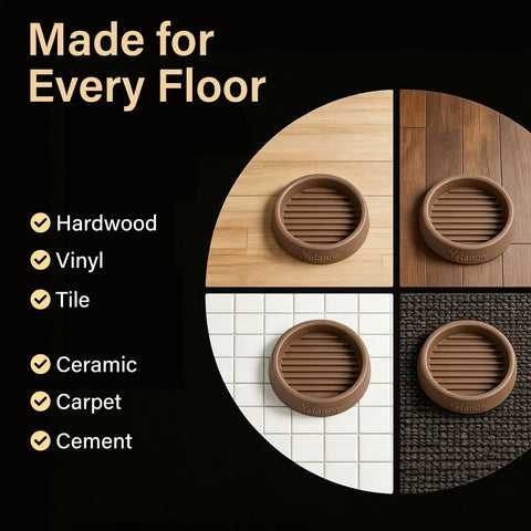 Lock Down Your Heavy Furniture With These Eight Premium Two Inch Rubber Coasters And Non Slip Caster Cups on various floor types.