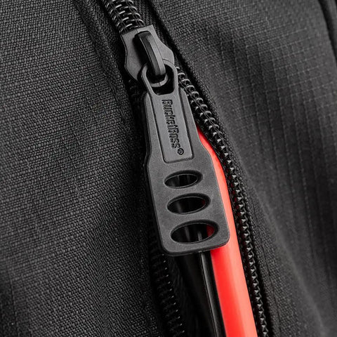 Close-up of Auto Boss Cable Bag zipper, showing 600 denier ripstop water-resistant fabric and sturdy closure for jumper cables.