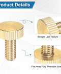 Five Pack Knurled Thumb Screws M6x14mm Solid Brass Flat Head Fully Threaded Knobs Fasteners For Electronics Equipment