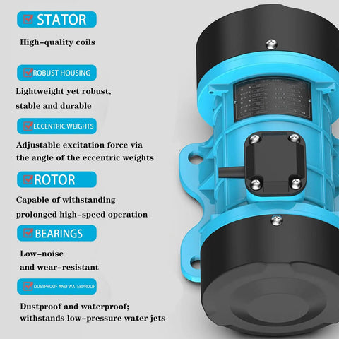 Beefed Up Heavy Duty Concrete Vibrator Motor 1100W 1500W 2200W Three Power Levels 220V Single Phase Industrial Vibration Motor With Speed Controller For Concrete Tables Blue, blue housing