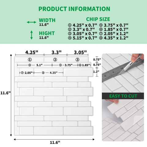 Product information for Peel And Stick Backsplash Tiles Self Adhesive Subway Tile Sheets In Off White With Grey Grout 10 Sheets