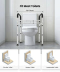 Rock Solid Toilet Safety Rails For Seniors With Dang Good Grip Handles And No Sweat Setup Bathroom Assist Frame next to a toilet.