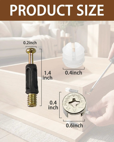25 Set 3 In 1 Furniture Fasteners Kit With M6 35mm Cam Bolts And 15mm Cam Lock Nuts Plus Pre Inserted Plastic Dowel Expansion Screws product size shown.