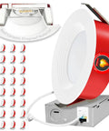 24 Pack 6 Inch Led Recessed Can Lights Sporting A Rock Solid Two Hour Fire Seal And Smooth Baffle Trim For Zero Glare Illumination Selectable 2700K Through 5000K Warm To Daylight Dimmable Downlights Ic Wet Rated Etl Approved showing red fireproof design with wiring.