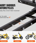 Heavy Duty Motorcycle Carrier Hitch Mount With 600 Lbs Capacity 47 Inch Longer Ramp Ratchet Straps And Stabilizer for 2 Inch Hitch Receiver