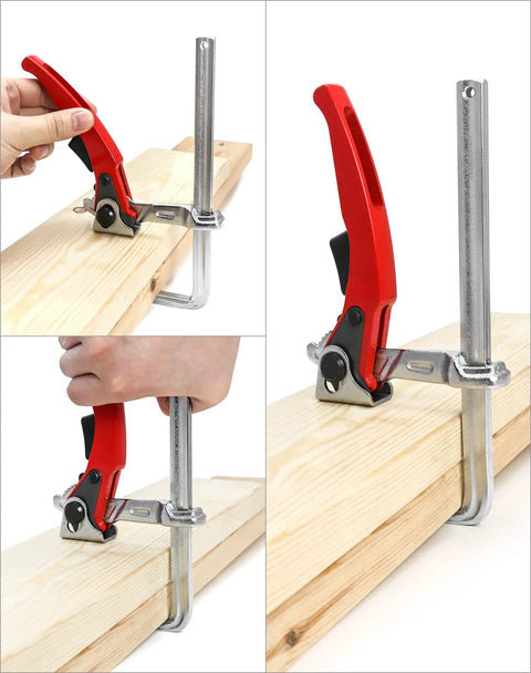 Ratcheting Table Clamp Set 2 Pack Quick Release Bar Clamps With 6 5 16 Inch Capacity And 2 5 16 Inch Throat, holding wood