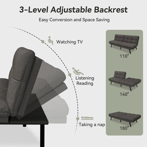 Cozy Convertible Futon Sofa Bed With 71 Inch Frame Memory Foam Couch Detachable Cushions Adjustable Backrest And Armrest