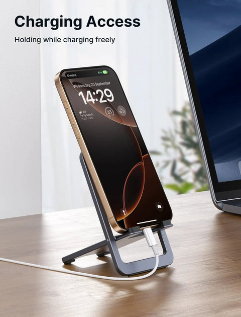 Foldable Aluminum Phone Stand For Desk Adjustable Viewing Angle Portable Travel Companion Premium Office Accessory