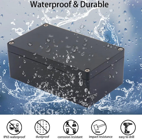 Beefy Heavy Duty ABS Outdoor Electrical Box IP65 Waterproof Junction Box With Cable Glands, Weatherproof Power Enclosure For DIY Electronics Projects, 6.22 X 3.54 X 2.36 Inches, Black, waterproof view