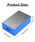 Blue grit 200 hand pad from Four Piece Diamond Hand Polishing Pads Set With Sanding Block Kit For Wet And Dry Polishing, size dimensions shown