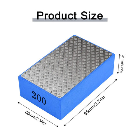 Blue grit 200 hand pad from Four Piece Diamond Hand Polishing Pads Set With Sanding Block Kit For Wet And Dry Polishing, size dimensions shown