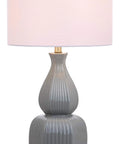 Cleo Modern Grey Textured Ceramic Table Lamp with Off White Cotton Shade, part of 32-Inch Set Of 2 With LED Bulbs Included