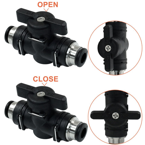 5 Pack 6mm Pneumatic Ball Valve With Push To Connect Quick Connect Fittings For Air Lines And PVC Flow Control Hoses, Durable Plastic Copper Construction, Leakproof Sealing, Hassle Free Straight Union Fittings in open and close positions