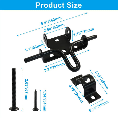 Built Tough Heavy Duty Slide Bolt Latch 2 Pack Black Steel Gate Lock dimensions and installation details for secure outdoor use.