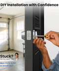 Person installing Beefy Heavy Duty Single Cylinder Deadbolt Lock With Inside Thumb Turn, Easy Install Security Door Lock For Front Entry And Garage, Keyed On One Side, Brushed Nickel Finish, Durable Home Security Upgrade on door in garage.