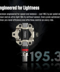 Assioma Pro MX1 Upgraded Single Sided Power Meter Pedals display with weight details and engineering focus on lightness