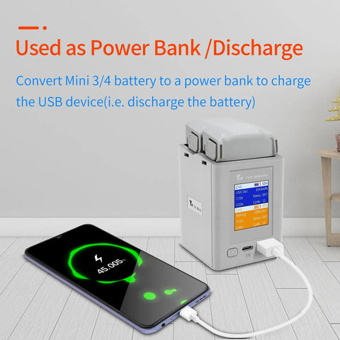 Two Way LCD Battery Charger For DJI Mini 5 Pro Mini 4 Pro And Mini 3 Series charging phone with USB cable