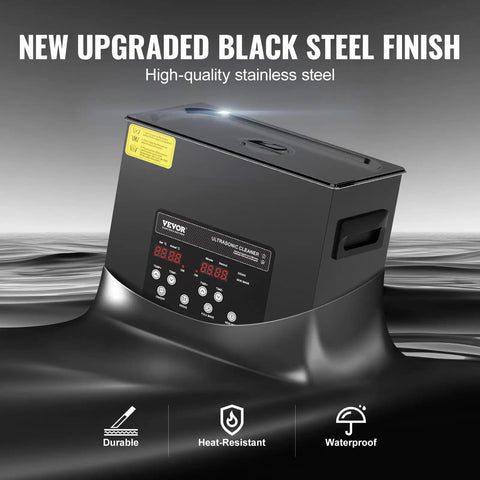 6L Ultrasonic Cleaner With 40kHz Power 180W Digital Cleaning Gear in upgraded black steel finish on stainless surface