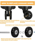 Replacement Luggage Wheel Set with Eight Rubber Swivel Caster Wheels 1.97 by 0.55 Inches installation guide showing wheel and components