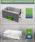 Industrial Ultrasonic Cleaner 30L 600W with dimensions and power settings shown
