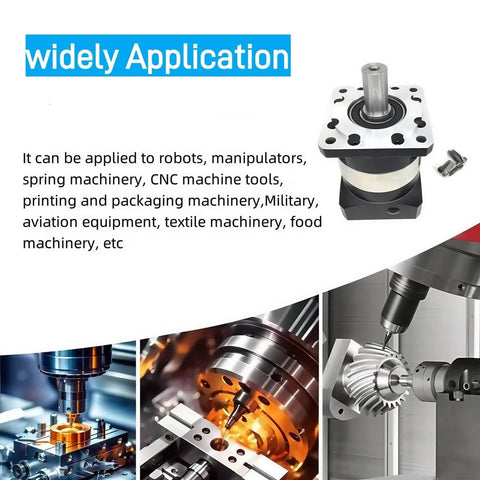 Applications of 5:1 Planetary Gearbox for Nema 34 Stepper Motor with 86mm Frame shown in industrial machinery and CNC tools
