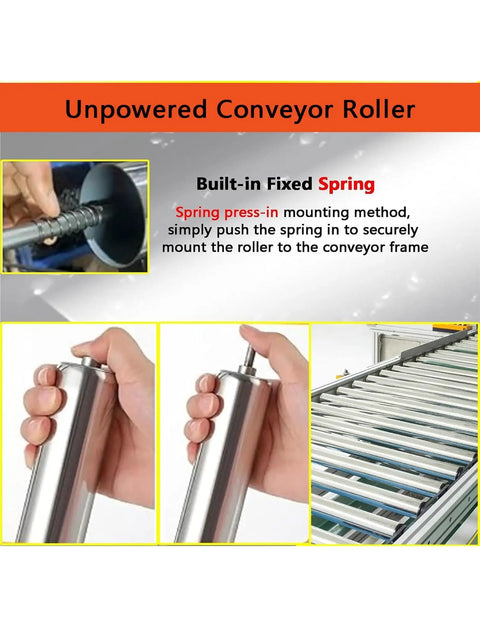 Unpowered Galvanized Roller Conveyor Workhorse For Packaging And Material Handling, 15x19x0.8x2.5 Cm, silver spring-mounted roller replacement