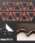 Badass 10 Pack Slick Triangle Carbide Cutter Heads For Mini Pneumatic Chamfering Machine With Heavy Duty Tin Coating For Rapid Steel Deburring And Tight Metal Trimming Jobs, showing solid carbide triangle bits.