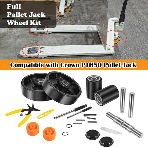 Pallet Jack Wheel Replacement Kit For PTH50 Forklift Truck, Full Wheel Upgrade With 2 Steering Wheels And 2 Load Wheels