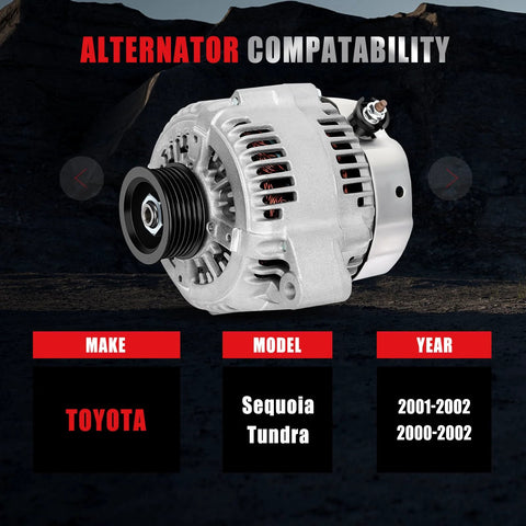 Beefy High Output 100 Amp 12V Alternator For Toyota Tundra And Sequoia V8 From 2000 To 2002 Replacement shown front view