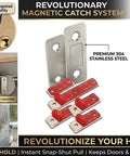 Eight Pack Ultra Thin Magnetic Cabinet Door Catch With Adhesive Mount No Drill Installation, strong slim magnetic latch in use