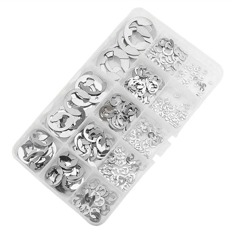 E Clip Circlip Snap Ring Assortment Kit 1.2mm To 15mm Silver External Retaining Rings Pack Of 290 for cylinders and machinery