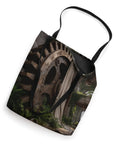 Cool Industrial Gear Ruin Factory Machinery Tote Bag With Heavy Duty Handles And Double Stitched Canvas For Tough Jobs And Street Style Vibes against a background of gears.