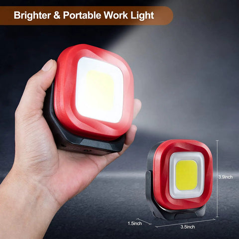 Beast COB LED Work Light With 42 LEDs, 1000 Lumens held in hand, showing compact size and portability with magnetic base.
