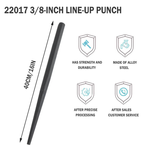 3/8 Inch Extra Long Taper Line Up Punch For Metal And Wood Working Pro Grade, 15 Inch Length, 3/8 Inch Blade Width, Model 22017