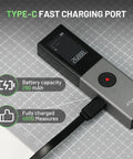 Dope Green Laser Distance Meter With 165 Feet Range, 2mm Accuracy, Rechargeable Battery, Handheld Measuring Tool For Quick, Precise Distance And Area Calculations. Black-and-gray handheld laser distance meter with Type-C charging port and 290 mAh battery
