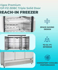 Massive 82 Inch Commercial Freezer With Triple Solid Doors And Precision Digital Temperature Control Built Hella Tough For Kitchens Running Round The Clock No Sweat Cold Storage With Free Liftgate Delivery Included Today, showing interior shelves and triple door access.