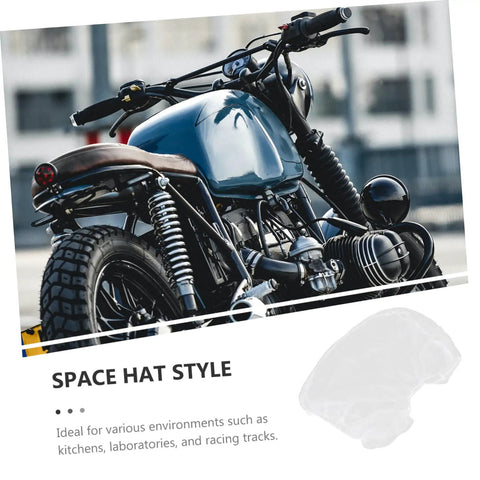 50 Count Elastic Hair Wraps Designed To Keep Your Mane Locked Tight While You Crush Every Shift At The Kitchen Cleanroom Or Facility Breathable Light Fabric Sticks Secure For Zero Fuss Dust Control On The Fly with motorcycle in background