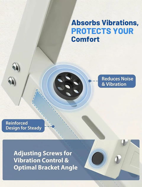 Heavy Duty Mini Split Wall Mount Bracket For 7000-12000 BTU AC Units showing anti-vibration features and reinforced design