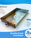 Before and after results of AC Drain Pan Tablets 120 Count for Condensate Systems, Non Clog Pan Cleaner With Odor Control.