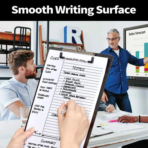 Person using Plastic Clipboard With Pen Holder Two Pack 8.5 By 11 Standard Letter Size Low Profile Clip in office meeting