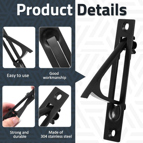 Two Pack Recessed Pocket Door Edge Pull Handles In Matte Black with 304 Stainless Steel, product details display.