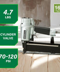 Wide Crown Pneumatic Stapler For Fast Framing And Lathing Projects Lightweight 16 Gauge Nailer on wooden floor
