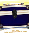 Eight Piece Retro Duckbilled Hasp Lock Set For Luggage And Antique Boxes Spring Lock Metal Clasp on blue case front view