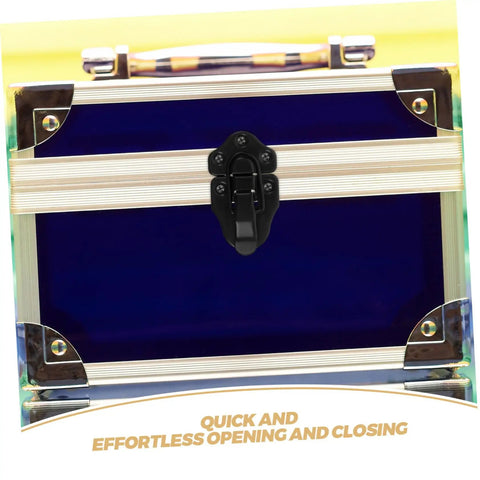 Eight Piece Retro Duckbilled Hasp Lock Set For Luggage And Antique Boxes Spring Lock Metal Clasp on blue case front view