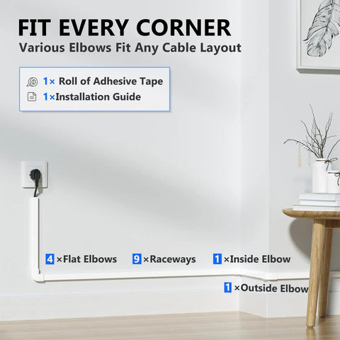 One Cord Wire Hider For Walls 142 Inch Paintable Cable Cover Raceway White with elbows for TV cables in home setup