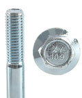 Top Shelf Heavy Duty 12 Piece Engine Stand Bolt Kit Featuring Metric Flange Bolts With Rust Proof Zinc Finish For Ls1 Ls2 Ls3 Ls6 53l 60l 62l V8 Motors showing a close-up of zinc-coated M10 bolt with threaded shaft.